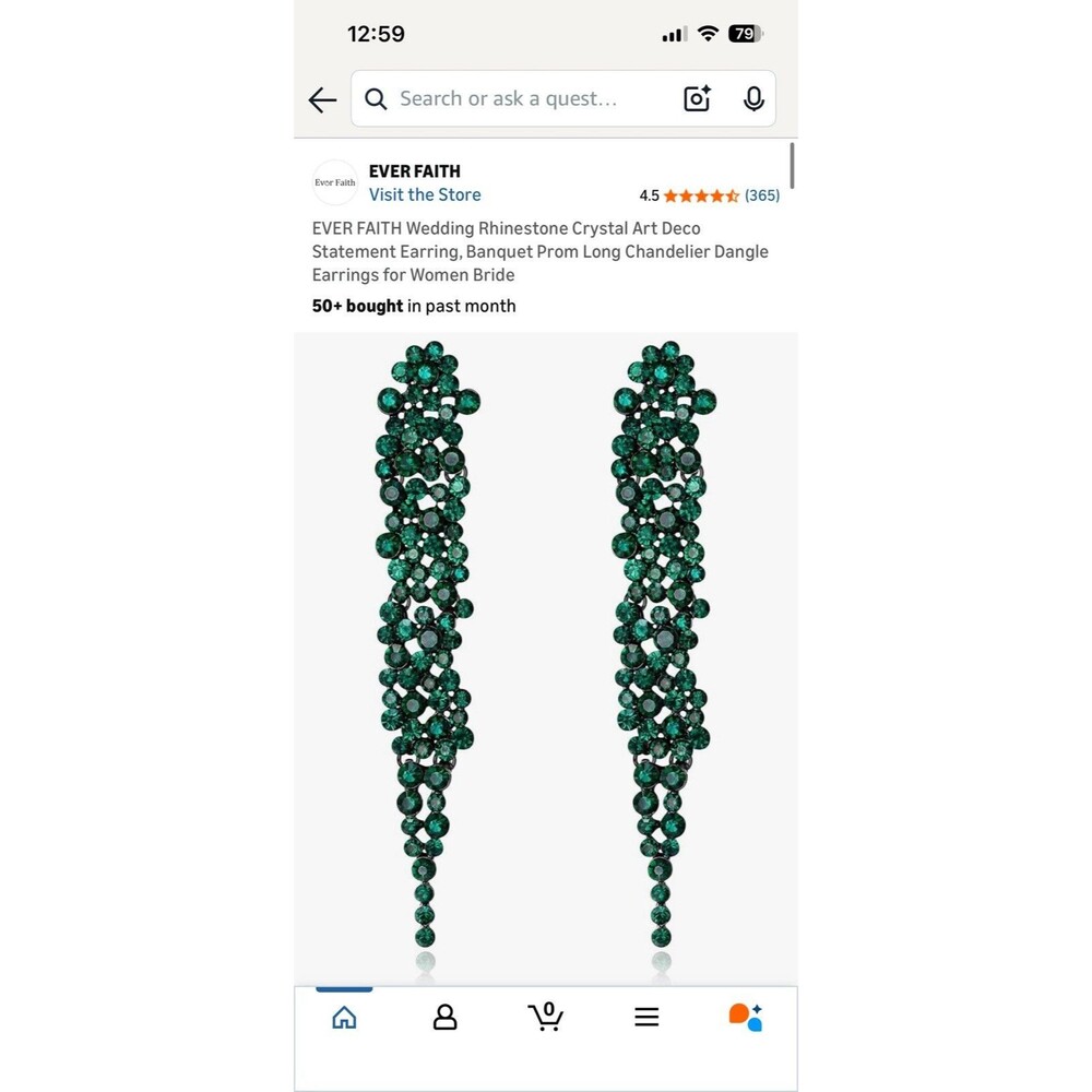 New EVER FAITH Green Rhinestone Crystal Dangling Earrings Art Deco Prom Wedding